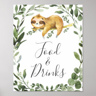 Póster Sleeping Sloth Baby Shower Food and Drinks Rótulo