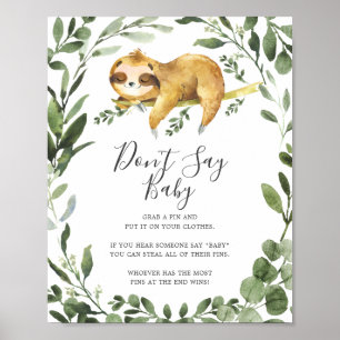 Póster Sleeping Sloth Baby Shower no dice Rótulo para beb