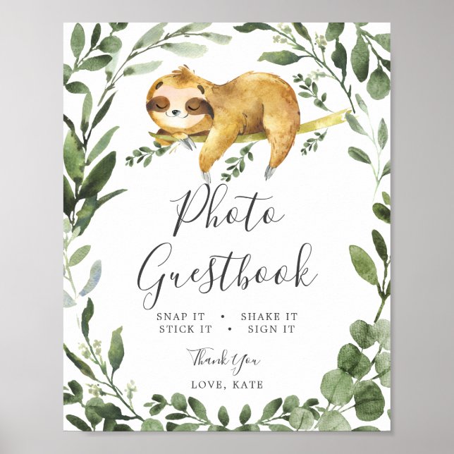 Póster Sleeping Sloth Baby Shower Photo Guestbook Rótulo (Frente)