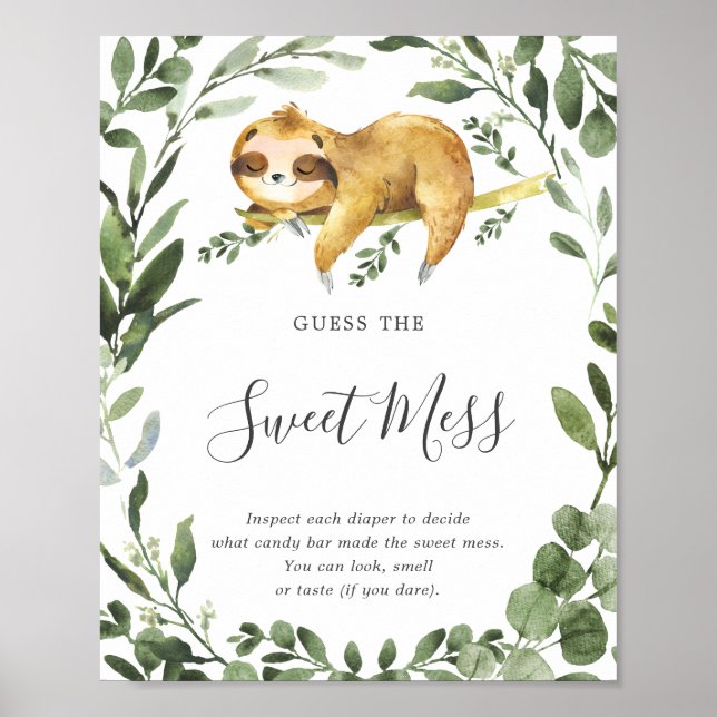Póster Sleeping Sloth Sloth Baby Shower Adivinan El Dulce (Frente)