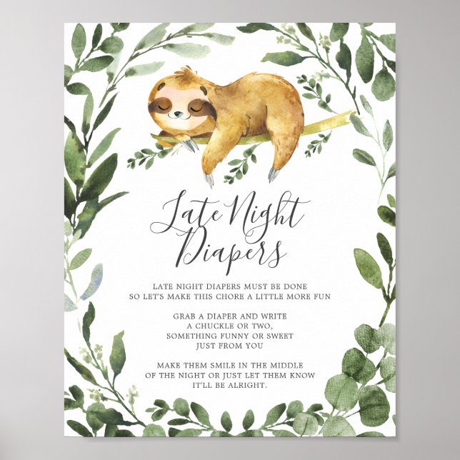 Póster Sleeping Slots Baby Shower Late Night Diapers Rótu (Frente)