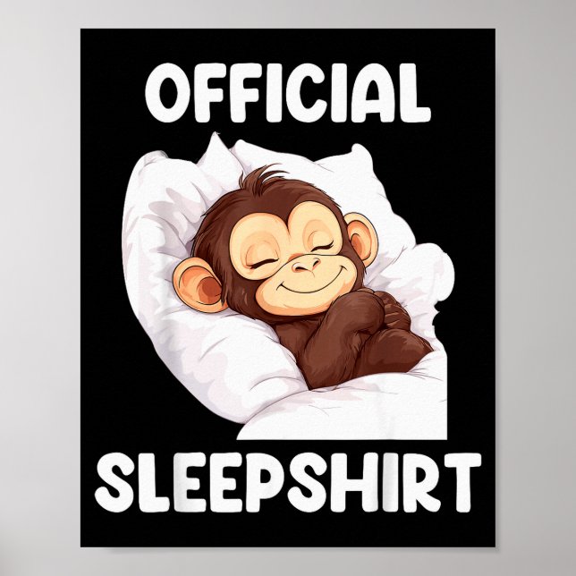 Póster Sleepshirt Cute Sleeng Monkey Animal Lover Pajama  (Frente)