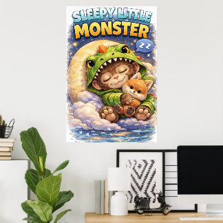 Póster Sleepy Little Monster Cute Dino Poster
