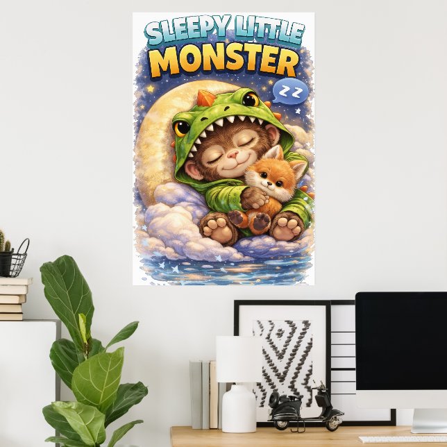Póster Sleepy Little Monster Cute Dino Poster (Oficina en casa)
