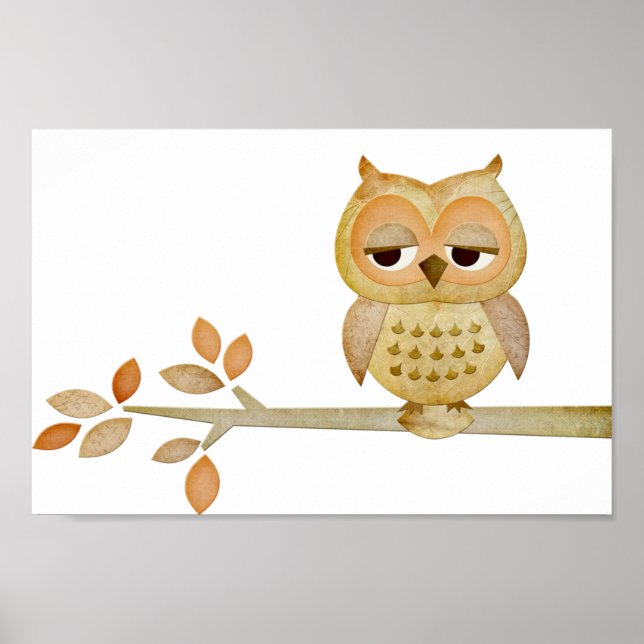 Póster Sleepy Owl in Tree Poster (Frente)