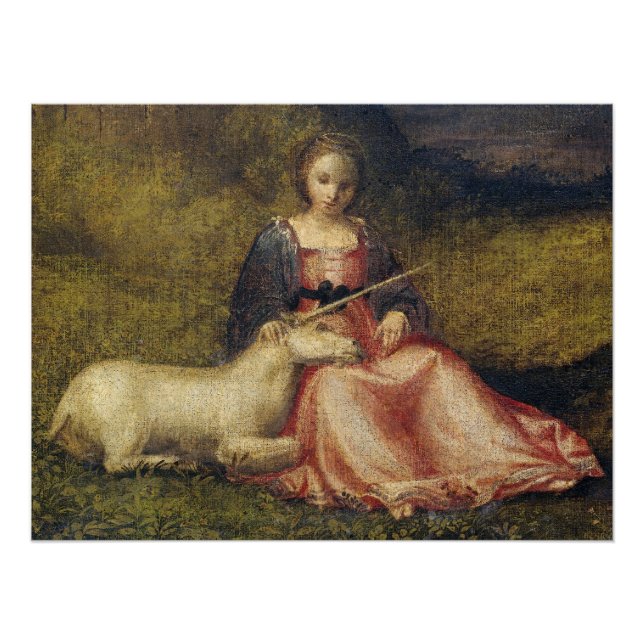 Póster Sleepy Unicorn Antique Mystical Renaissance Italy (Anverso)