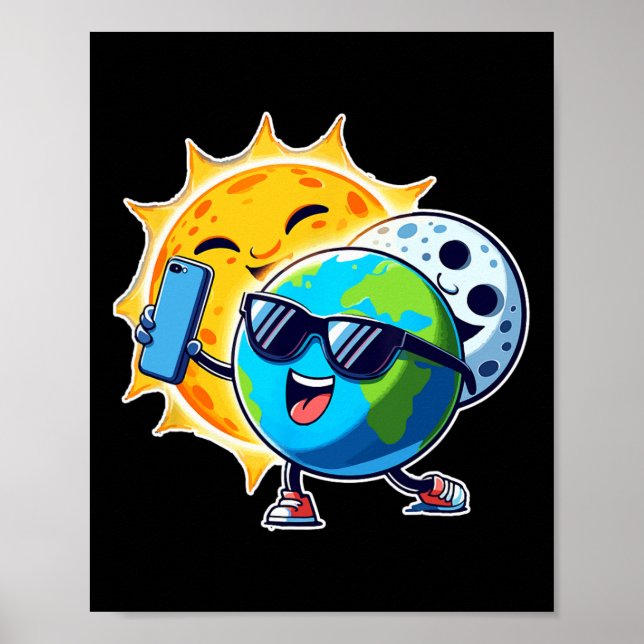 Póster Slefie Earth Moon Sun Funny Eclipse Solar Total 20 (Frente)