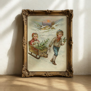 Póster Sleigh Ride   Vintage Christmas