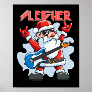 Póster Sleigher de Navidad Santa Rock Xmas Rocker Hombres