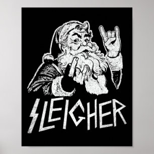 Póster Sleigher Papá Noel Rock On Goth Heavy Metal Chr