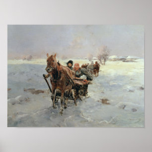 Póster Sleighs in a Winter Landscape