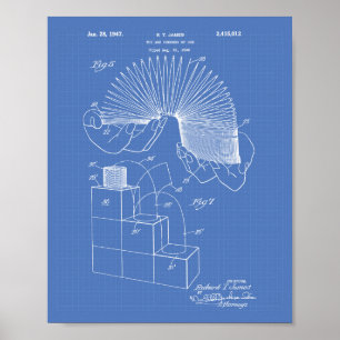 Póster Slinky Toy 1946 Patent Art - Blueprint