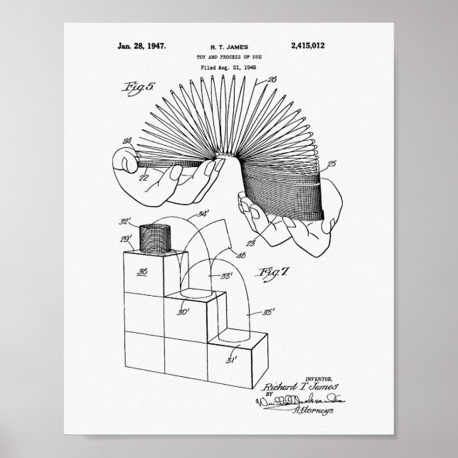 Póster Slinky Toy 1946 Patent Art - Libro Blanco (Frente)