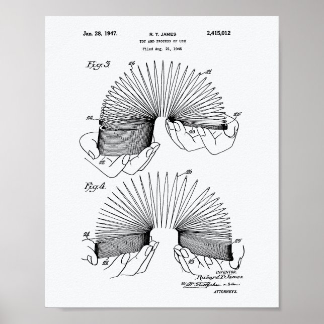 Póster Slinky Toy 1946 Patent Art - Libro Blanco (Frente)
