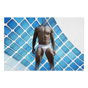 Póster SlipperyJoe hombre muscular seis empates abs macho