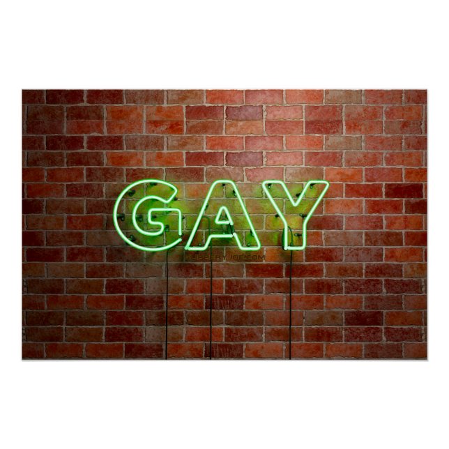 Póster SlipperyJoe signo de neón gay brillante vivo (Anverso)