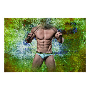Póster SlipperyJoe's blanco muscular hombre sexy speedo n