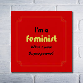 Póster Slogan de superpotencia feminista negro en rojo