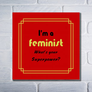Póster Slogan de superpotencia feminista negro en rojo