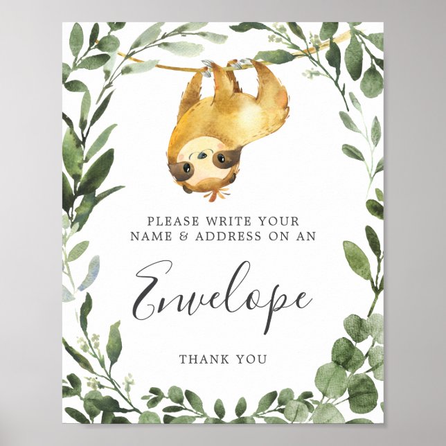 Póster Sloth Baby Shower Address Envelope Sign (Frente)