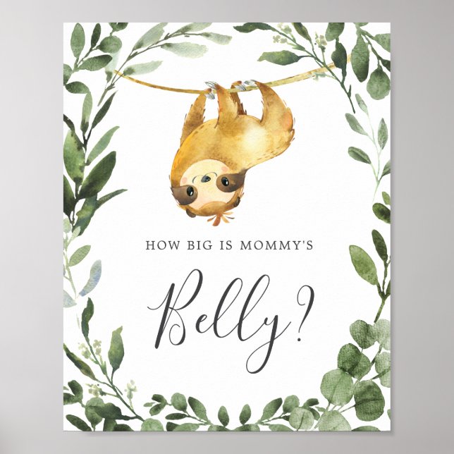 Póster Sloth Baby Shower adivina cuán grande es la Belly  (Frente)