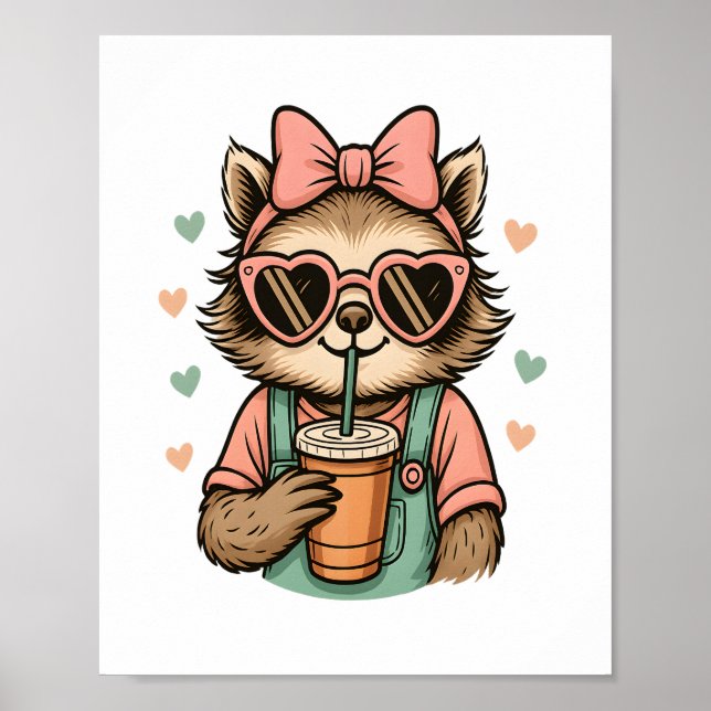 Póster Sloth Chica Coffee Lover (Frente)