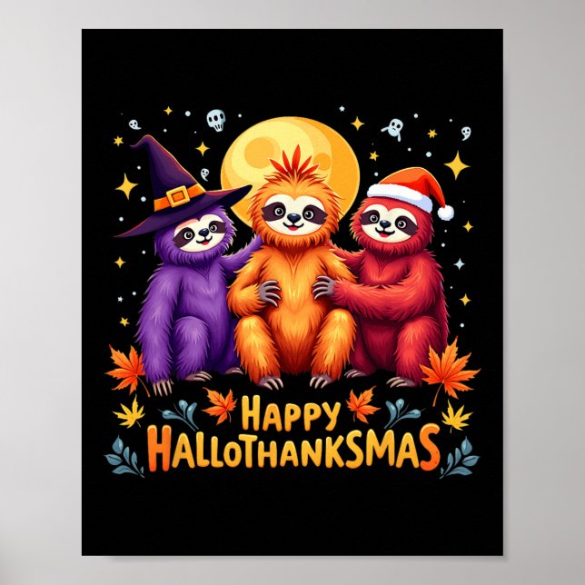 Póster Sloth Happy Hallothanksmas Halloween Acción de Gra (Frente)