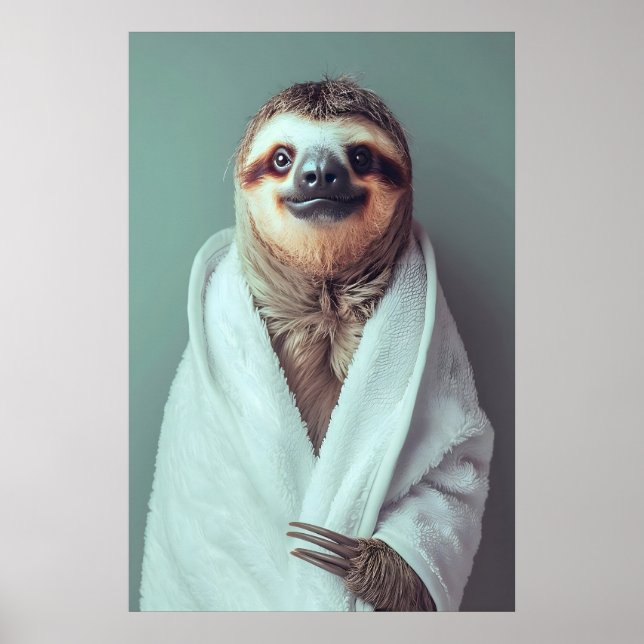 Póster Sloth in Bathrobe Art Print, Funny Bathroom (Frente)