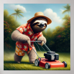 Póster Sloth Mowing Lawn