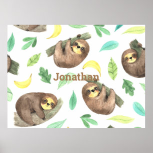 Póster Sloth on a Branch Bananas Animal Name