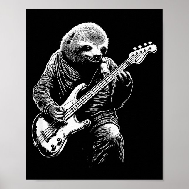 Póster Sloth Playing B Guitar Funny B Player Bist Sloth  (Frente)