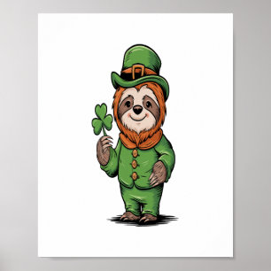 Póster Sloth St Patrick's Day Irish Lucky