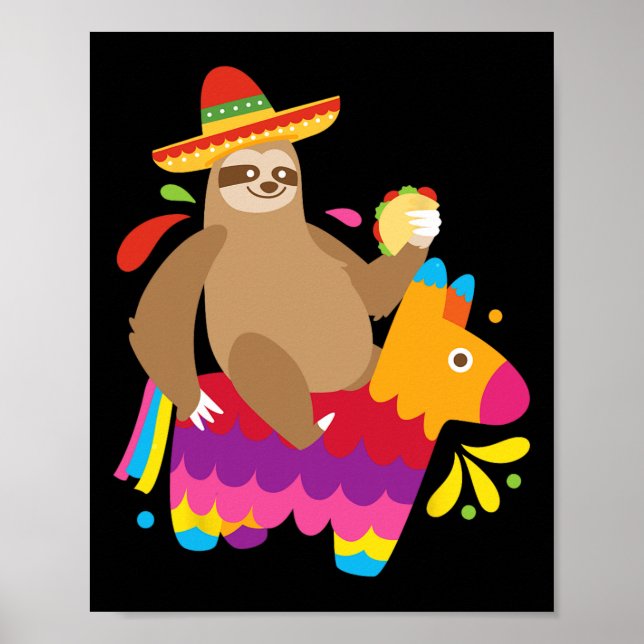 Póster Sloth Taco Pinata Cute Mexican Fiesta Fiesta Anima (Frente)