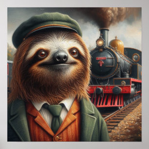 Póster Sloth Train Engineer
