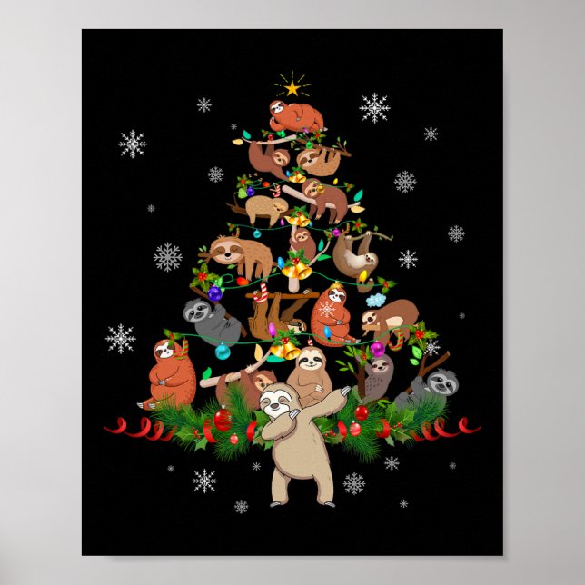 Póster Slots Christmas Tree Lights Divertidos Sloths Xmas (Frente)