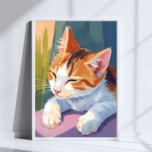 Póster Slow Blinks | Cat Kitten Watercolor Pet Painting (Subido por el creador)