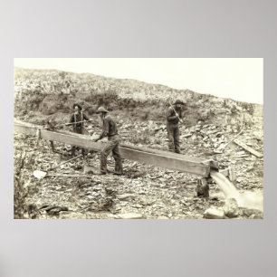 Póster SLUICE BOX GOLD MINING c. 1889