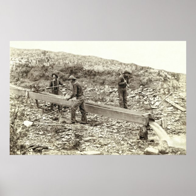 Póster SLUICE BOX GOLD MINING c. 1889 (Frente)