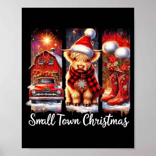 Póster Small Town Christmas Highland Cow Western Art  (Frente)
