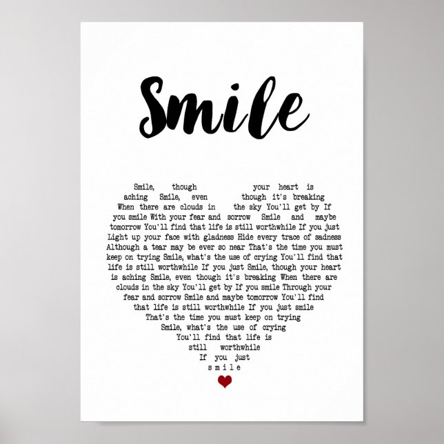 Póster Smile Heart Song Lyric Wall Art Print (Frente)