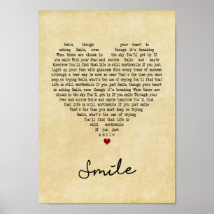 Póster Smile Vintage Heart Song Lyric Wall Art Imprimir