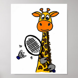 Póster Smilemoreteesa Funny Giraffe Jugando Auto Badminto