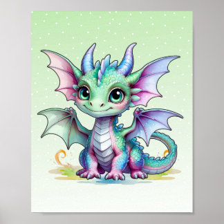 Póster Smiling Dragon Nursery Art
