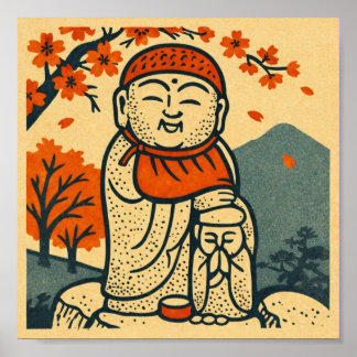 Póster Smiling Jizo Guardian  – Japanese Folk Art 