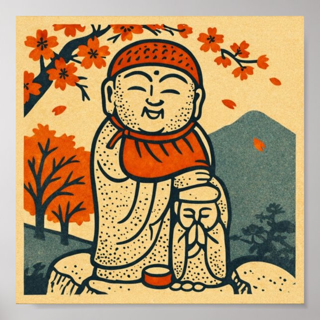 Póster Smiling Jizo Guardian  – Japanese Folk Art  (Frente)