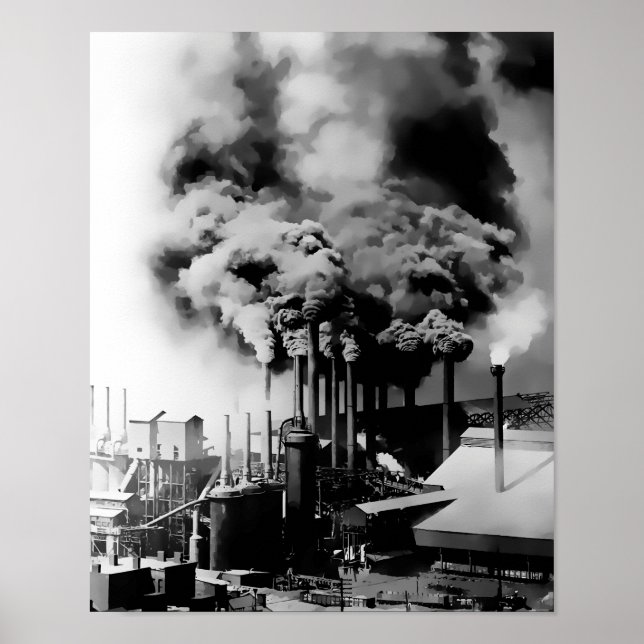 Póster SMOKESTACKS de PITTSBURGH STEEL MILL c. 1890 (Frente)