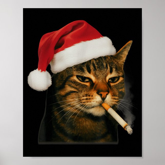 Póster Smoking Cat Cigarette Christmas Santa Hat Cat Meme (Frente)