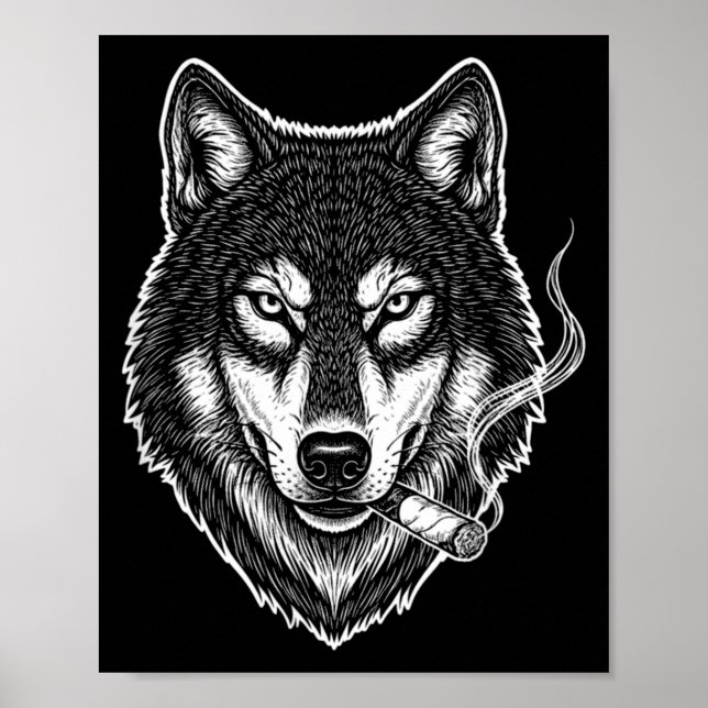 Póster Smoking wolf funny meme vintage cigarette designSm (Frente)