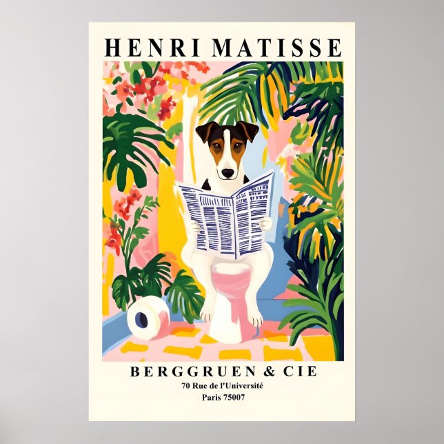 Póster Smooth Fox Terrier On a Toilet - Funny Matisse (Frente)