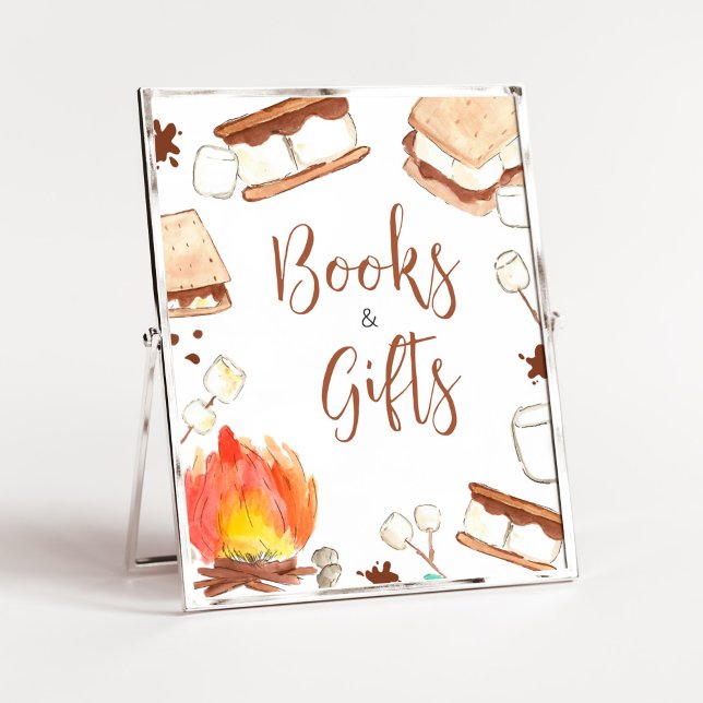 Póster S'mores Camping Baby Shower Libros y regalos (Smore Fun Baby Shower Books and Gifts Sign)